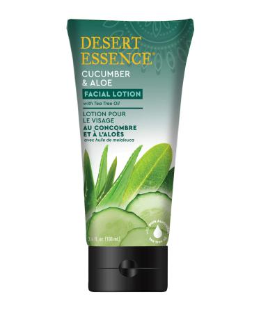 Desert Essence Facial Lotion - Cucumber & Aloe w/Tea Tree Oil - 3.4 Fl Oz - Moisturizes, Protects & Softens Skin - Aloe - Cooling Cucumber - Brighten & Tone
