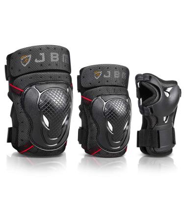 JBM Adult BMX Bike Knee Pads and Elbow Pads with Wrist Guards Protective Gear Set for Biking, Riding, Cycling and Multi Sports: Scooter, Skateboard (Black, Adult) Adult Black