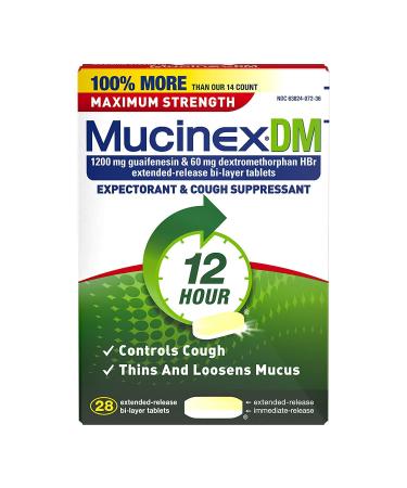 Mucinex DM Maximum Strength 12-Hour Expectorant and Cough Suppressant Tablets 28 Count