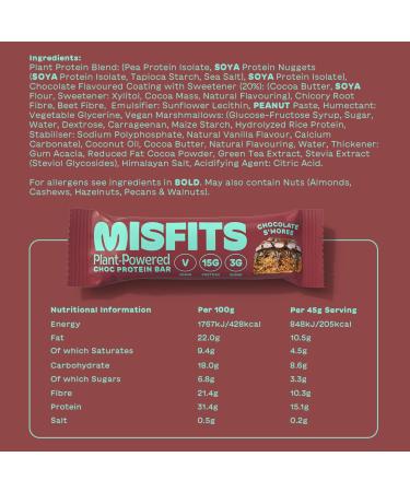 Misfits S'mores Vegan Protein Bars - High Protein, Low Sugar, Gluten Free - Pack of 12 - Buy Online on GoSupps.com