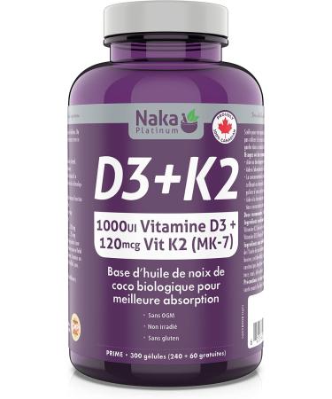 Naka Platinum Vitamin D (1000 IU) + Vitamin K2 (120 mcg) (300 Count (Pack of 1)) - Buy Online on GoSupps.com
