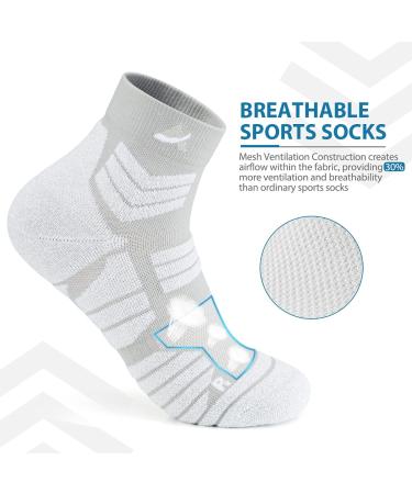Avoalre Coolmax Moisture Wicking Athletic Running Socks - 3 Pairs, Quarter-Grey White, X-Large - Buy Online on GoSupps.com
