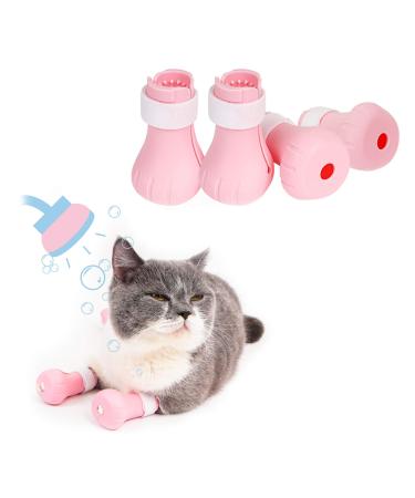 GAPZER Anti-Scratch Cat Shoes, Pet Grooming Supplies Cat Mittens for Paws Protector, Kitty Paw Covers for Bathing, Shaving, Injecting, Taking Medicine Pink