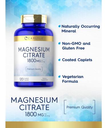 Carlyle Magnesium Citrate | 1 800mg | 120 Coated Caplets | Vegetarian Non-GMO and Gluten Free Supplement - Buy Online on GoSupps.com