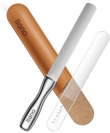 llano Stainless Steel Nail File Metal Nail File with Leather Case Double Sided Nail Files with Anti-Slip Handle Finger Nail File for Men and Woman