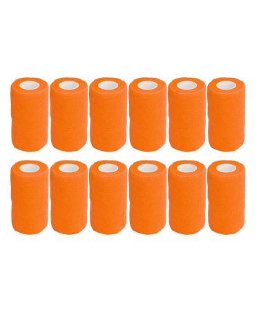 Self Adhesive Bandage 12Pcs Bandage Wrap Natural Latex Elastic Self Adhesive Wrap for Cows Dogs Horses 10cm(Orange)