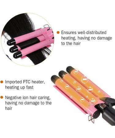 Nebula-X Three Barrel Curling Iron Wand - 1 Inch Ceramic Tourmaline Triple Barrels Dual Voltage Crimp (Pink) - Buy Online on GoSupps.com