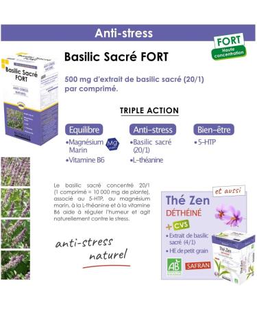 NUTRIG E - Strong Sacred Basil - Balance - Anti-Stress - Wellness - Mood Regulating Against Stress Reduces Fatigue - 2 Takes/Day - 60 Tablets - 30 Day Program - Made in France - Buy Online on GoSupps.com
