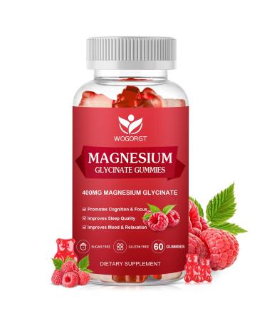 Magnesium Glycinate Gummies - 400mg Magnesium Glycinate Gummies with 200mg Magnesium L-Threonate Supplement for Relaxation Cognition and Sleep Quality Sugar Free - 60 Raspberry Gummies
