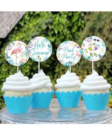 Cheereveal 24 Pieces Pool Party Cupcake Toppers Blue Summer Beach Flamingo Swimming Rings Cupcake Picks Hello Summer Tropical Hawaiian Theme Baby Shower Gender Reveal Birthday Decorations Supplies - Buy Online on GoSupps.com