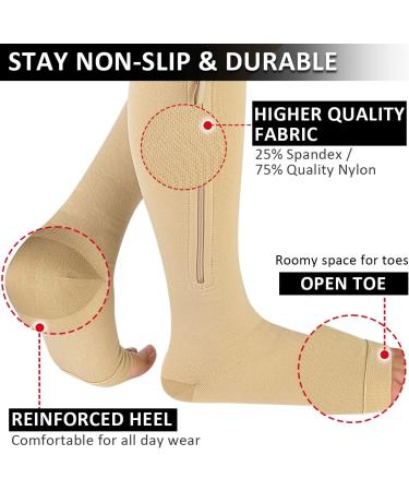 Ailaka Zipper Compression Socks 15-20mmHg Knee High Support for Varicose Veins - 1 Pair (Beige) - Buy Online on GoSupps.com