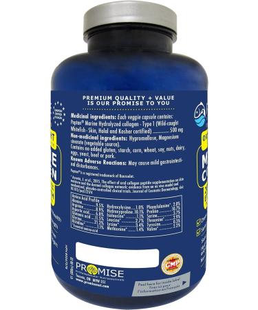 Promise Marine Collagen 2 000 mg of Peptan per day Bioactive Marine Collagen Peptides. For Hair Skin Nails Joints Bones and Digestive Health. Extra Strength 500 mg each capsule 230 Veggie Caps 1 count (Pack of 230) - Buy Online on GoSupps.com
