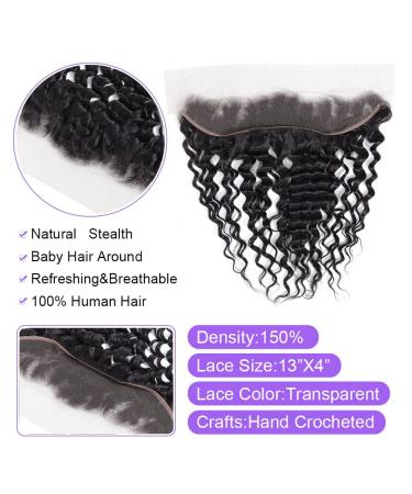 16 Deep Wave 13x4 Transparent Lace Frontal Closure - 150% Density Brazilian Human Hair - Pre-Plucked with Baby Hair - Natural Black Color - Buy Online on GoSupps.com