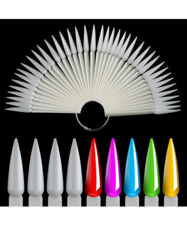 BNG Stiletto Nail Colour Display Sticks 80X Nail Art Tips Pop Sticks Gel Polish Practice Sample Nail Pops Salon Color Card Chart Fan-shaped Natural Colors Wheel with Ring Holder Detachable