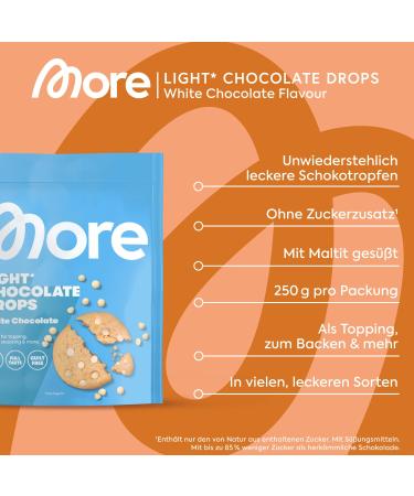 Buy More Light Chocolate Drops - White Chocolate 3x250g for Baking & Snacking - Low Sugar Chocolate Sprinkles - Buy Online on GoSupps.com
