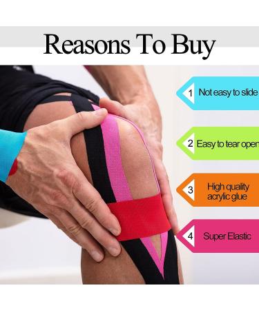 20 Rolls Kinesiology Recovery Tape 2 Inch x 16 ft - Breathable Muscle Pain Relief for Gym, Fitness, Running, Tennis, Swimming - Waterproof Cotton Elastic Athletic Tapes (Multicolor) - Buy Online on GoSupps.com