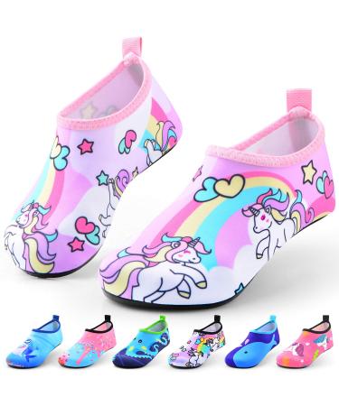 Jiamus children bathing shoes water shoes swimming shoes beach shoes aqua shoes quickly drying barefoot shoes for young girls toddler infant yoga unisex beach pool a pink unicorn (30/31 EU)