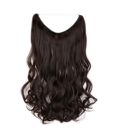20" Curly secret wire in hair extensions synthetic one piece hairpiece extensions long natural - Dark Brown(50cm-90g)