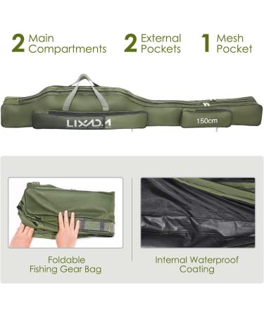 Lixada Portable Folding Fishing Rod Case - 130cm Army Green | Fishing Pole Storage Bag & Organizer - Buy Online on GoSupps.com