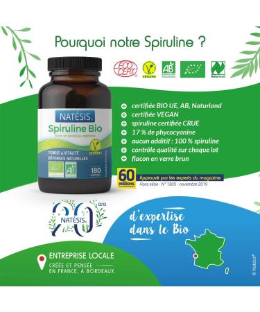 NATESIS Spirulina & Chlorella Bio 50/50 250 tablets 540 mg Organic and vegan food supplement Vitality digestion immunity Brown glass bottle 135 g - Buy Online on GoSupps.com