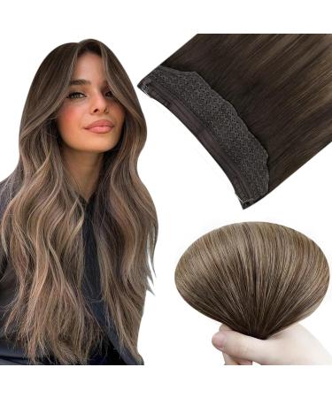 Easyouth Wire Hair Extensions Real Hair 18 Inch 80g Invisible Wire Human Hair Extensions Ombre Brown to Blonde Wire Extensions Secret Hair 18 Inch 1-Wire #2/6/18