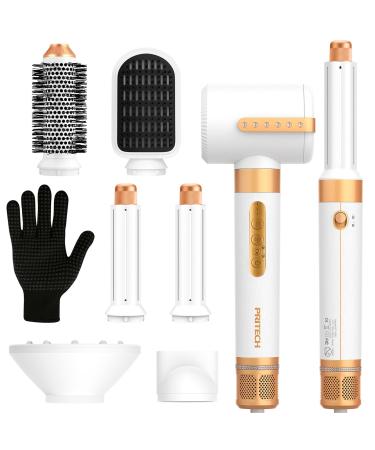 PRITECH Hair Dryer Brush Blow Dryer Brush Set with Diffuser 7 in 1 Hair Styling Tools 110000 RPM High Speed Volumizer Drying Curler Straightener White