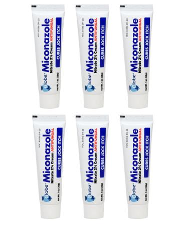 Globe Miconazole Nitrate 2% Anti fungal Cream | Cures Most Athletes Foot, Jock Itch, Ringworm | 1 OZ Tube (6 Pack)