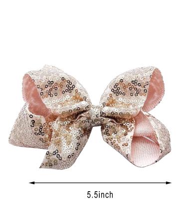 5-Inch Handmade Shiny Glitter Ribbon Hair Bow | Rose Gold Sparkle Sequins Hair Accessory for Girls - Buy Online on GoSupps.com