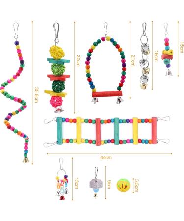 Seahelms 8-Piece Parrot Bird Toys Set - Natural Wood Chewing Hammock Bell & Swing for Nymphic Finches and Small Parrots - Colorful Bird Cage Enrichment - Buy Online on GoSupps.com
