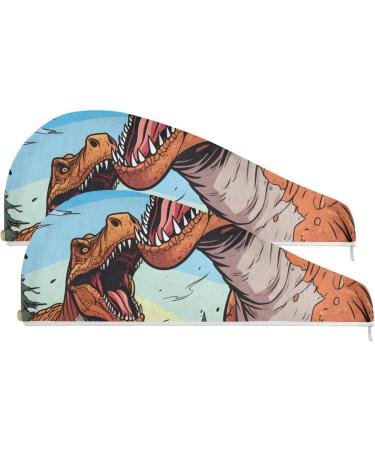Cartoon Dinosaurs Hair Towel 2 Pack - Super Absorbent Quick Dry Turbans for Women & Girls | Perfect Hair Drying Solution - Buy Online on GoSupps.com
