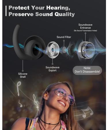 Buy High Fidelity Concert Ear Plugs - 30dB Silicone Ear Plugs for Sleeping Festivals & Travel - Black - Buy Online on GoSupps.com