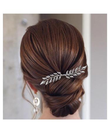 Dervivea Boho Leaf Hair Comb Barrette Leaves Branch Hair Piece Comb Wedding Bridal Headpiece Vintage Metal Greek Goddess Hair Comb Decorative Hair Accessories for Women and Girls Headdress (Silver)