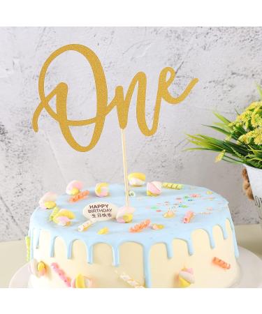 Cake Topper for 1st Birthday - Glitter Golden Wedding First Anniversary Cake Decorating Supplies Baby Photo Booth Props Cake Toppe Gold-01 - Buy Online on GoSupps.com