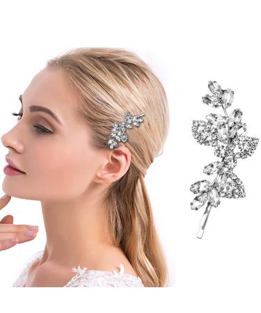 Diamante Hair Clips for Women Silver Hair Clips Bridal Hair Clip Leaf Wedding Hairpin Girls Hair Barrettes Wedding Hair Clips Valentine's Day Birthday Gifts