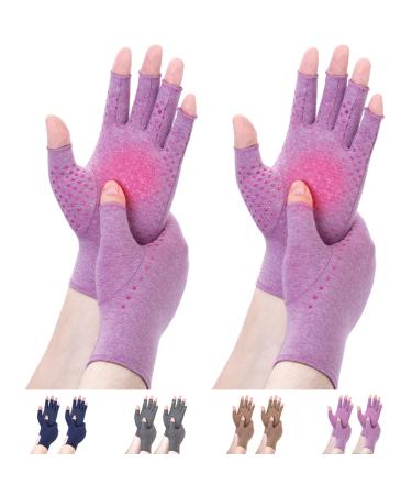 DRNAIETY 2 Pairs Arthritis Compression Gloves for Women & Men Hand Arthritis Anti-Slip Glue dot Gloves for Work(M Purple) Medium Purple