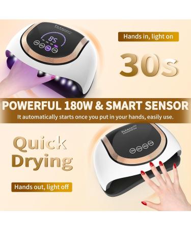 FaAmour UV Lamps for Gel Nails 180W UV LED Nail Lamp with 9" Large LCD Touch Screen 4 Timer Settings & Auto Sensor Professional Gel Nail Lamp for Beginners Home and Salon Use (White) - Buy Online on GoSupps.com