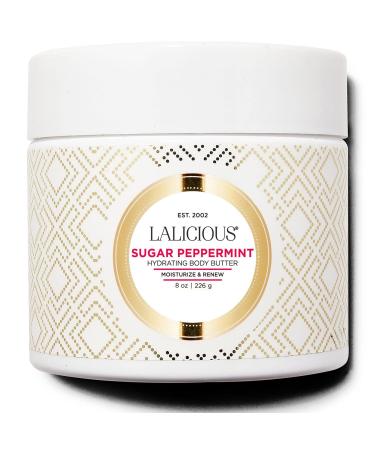 LaLicious Sugar Peppermint Body Butter - Moisturizing & Hydrating Whole-Body Lotion with Peppermint Essential Oil Body and Skincare Products (8oz)