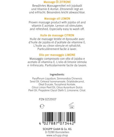 Schupp Massage Oil Lemon 200ml - Relaxing Aromatherapy & Premium Quality | Buy Internationally - Buy Online on GoSupps.com
