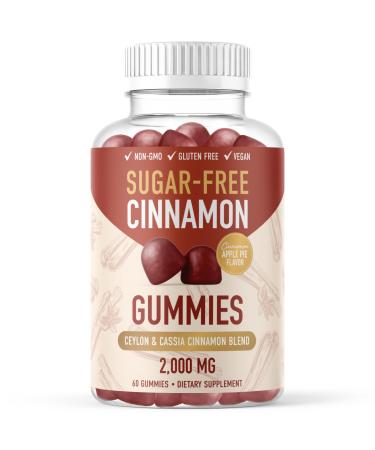 Sugar-Free Cinnamon Gummies 2000MG with Ceylon Cinnamon & Cassia Complex | Sugar-Free Lifestyle Supplement & Guilt-Free Cinnamon Apple Flavor with Chromium | Vegan Non-GMO Gluten-Free | 60 Gummies Sugar Free Ceylon Cinnamon Gummies