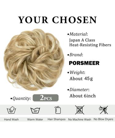 2 PCS Blonde Mix Messy Hair Bun Scrunchies for Women - Curly Wavy Ponytail Extensions Updo Chignons Hair Accessories - Buy Online on GoSupps.com