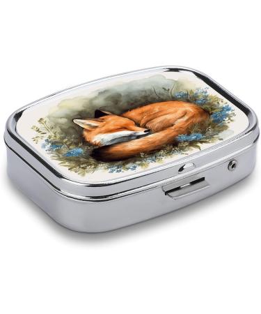 Decorative Pill Box - Sleeping Fox Print | 2 Compartment Portable Medicine Organizer for Pocket & Purse | Ideal for International Shipping - Buy Online on GoSupps.com