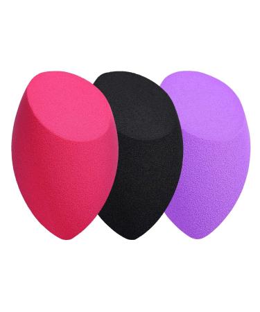 Makeup Sponge, Larbois 3-Pack Foundation Blending Beauty Sponge, Professional Make up Sponge Dry & Wet Use for Powder Cream or Liquid (Red+Black+Purple) A-Red+Black+Purple-3pcs