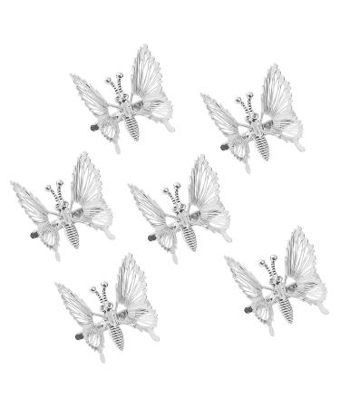 Yzurbu 6pcs Butterfly Hair Clips  3D Metal Moving Wings Cute Butterflies Hair Barrettes Hair Clamps  90s Nostalgic Butterfly Hair Accessories Hairs Pins for Women and Girls (Silver)