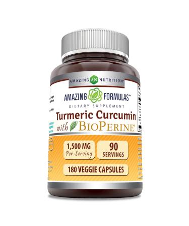 Amazing Formulas Turmeric Curcumin with Bioperine 1500Mg 180 Veggie Capsules Supplement | Non-GMO | Gluten Free | Made in USA | Ideal for Vegetarians