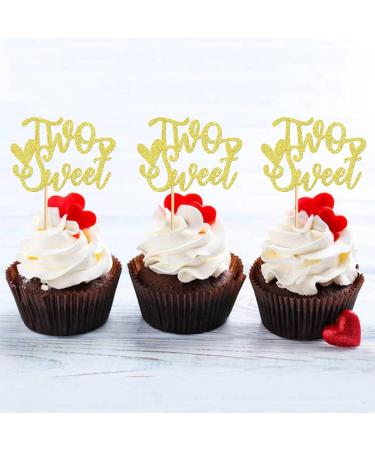 Keaziu 24 Pack Valentine's Cupcake Toppers Two Sweet Cupcake Picks for Wedding Proposal Engagement Bridal Shower Sweet Love Theme Party Cake Decoration Sweet Gold - Buy Online on GoSupps.com