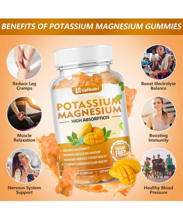 Potassium Magnesium Gummies for Adults and Kids - Sugar-Free Supplement for Leg Cramps & Muscle Health - Non-GMO Vegan Mango Flavor - 60 Count - Buy Online on GoSupps.com