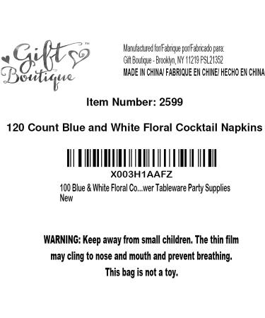 120 Blue & White Floral Cocktail Napkins - Disposable Paper Dessert Napkin for Parties & Events - Buy Online on GoSupps.com