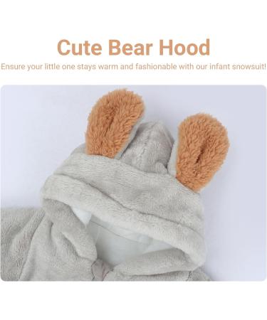 JiAmy Baby Boys Snowsuit & Girls Romper | Hooded Winter Jumpsuit | Bear Cartoon Pajamas Outfit | Gray 6-9 Months - Buy Online on GoSupps.com