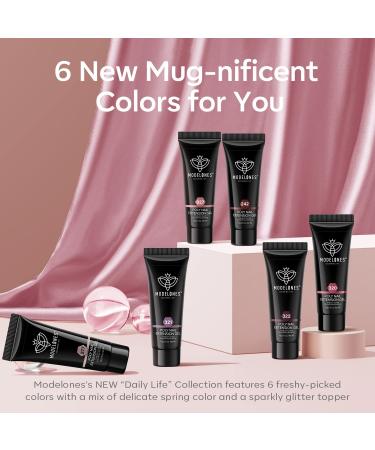 Modelones Polygel Nail Set - 6 Colors (Nude Pink Purple) | Quick Extension & Nail Art for Starters | Elegant Purple 15ml - International Shipping - Buy Online on GoSupps.com