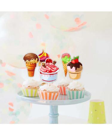 Kids' Ice Cream Themed Happy Birthday Cupcake Toppers Set of 18 - Perfect for Dessert Party Baby Shower Party and Birthday Party Decorations for Boys and Girls - SugarGera - Buy Online on GoSupps.com